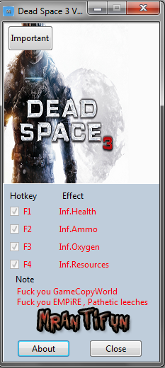 Чит для Dead Space 3: Трейнер/Trainer (+4)